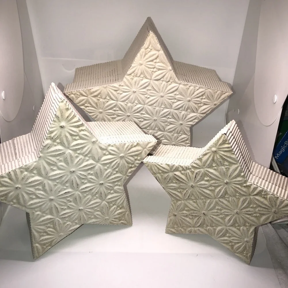 Tender Heart Treasures Set 3 Primitive Metal Embossed Stars Nesting Boxes 2003